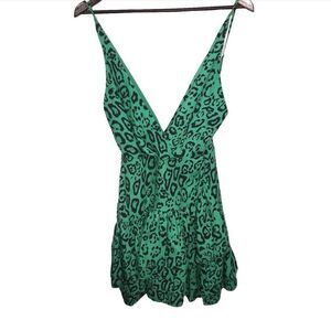 Wayf Green & Black Leopard Party Dress